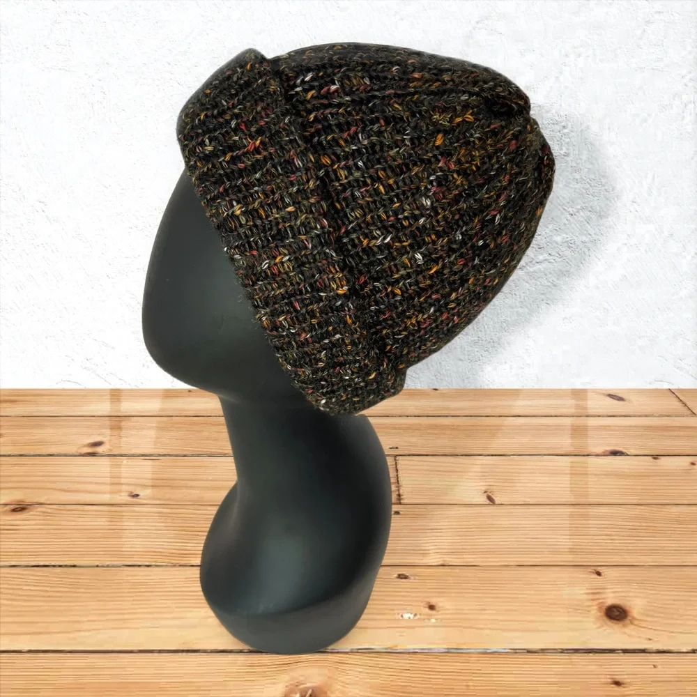 Handmade Charcoal Black Tweed Beanie – Cozy Cotton & Alpaca Blend – Unisex Hat